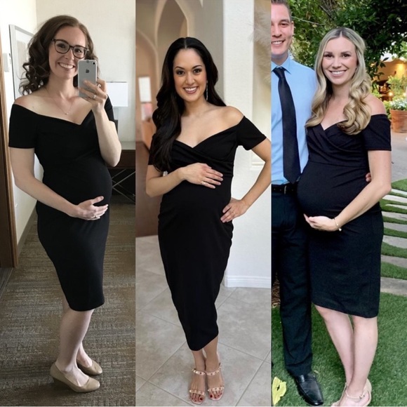 PinkBlush Black Off Shoulder Sweetheart Neckline
Maternity Fitted Mini Dress - Picture 11 of 11